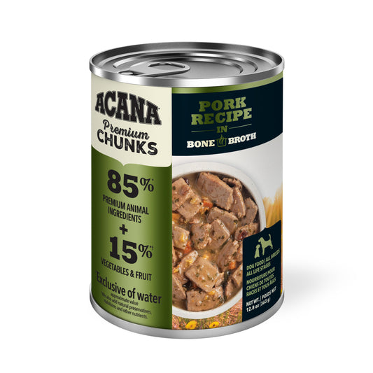 ACANA Premium Chunks Pork Recipe in Bone Broth Wet Dog Food, 12.8-oz (Size: 12.8-oz)