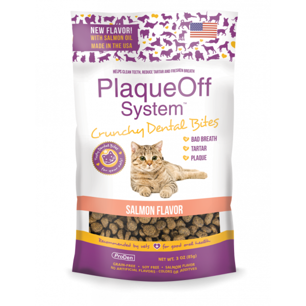 ProDen PlaqueOff System Crunchy Dental Bites Salmon Cat Treats, 3-oz (Size: 3-oz)