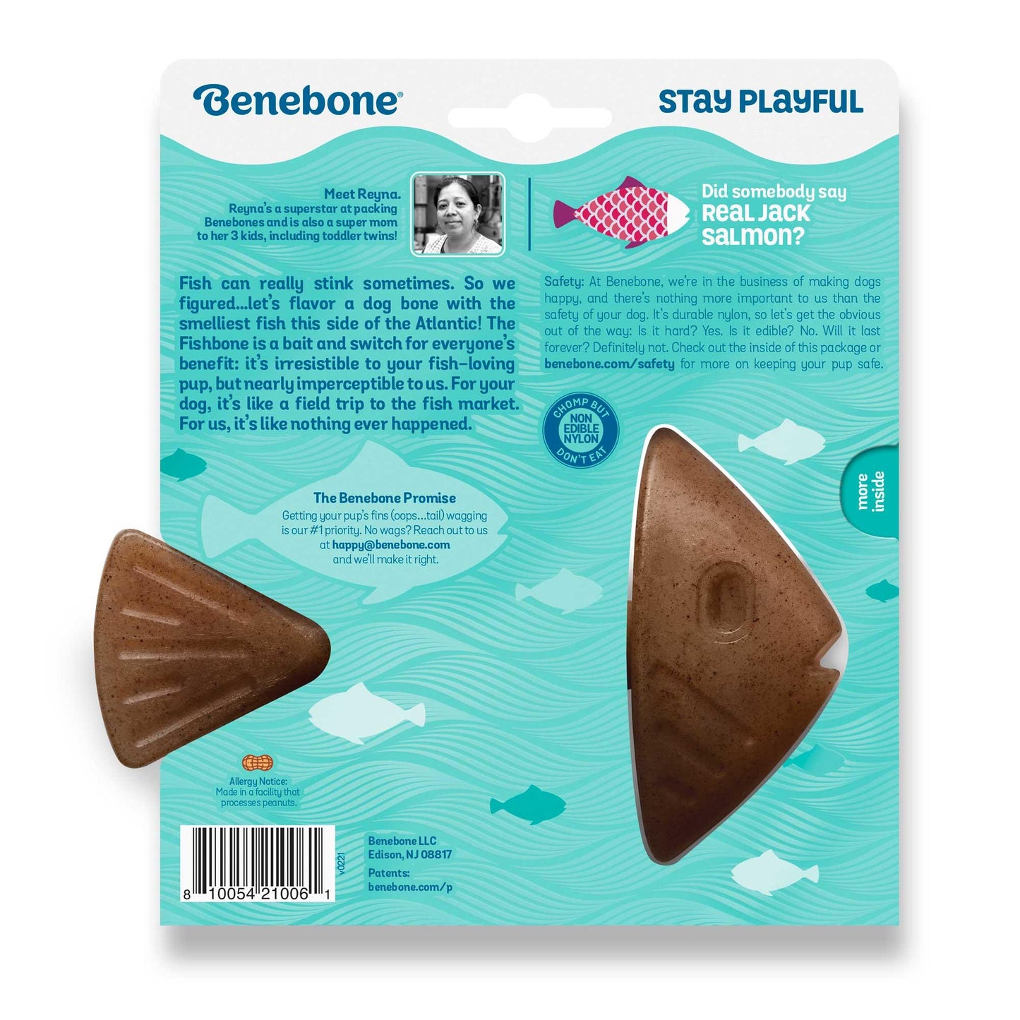 Benebone Fishbone Jack Salmon Flavor Dog Toy, Small (Size: Small)