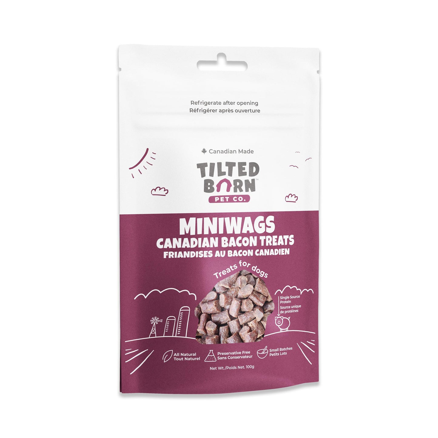 Tilted Barn Pet Co. Miniwags Canadian Bacon Dog Treats, 100-gram (Size: 100-gram)