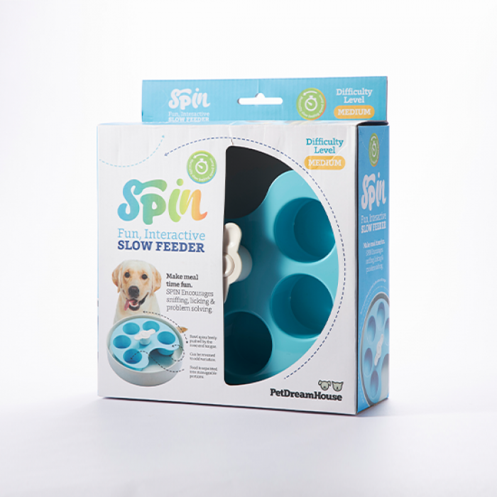 PetDreamHouse SPIN Interactive Feeder Dog Bowl, Palette Blue