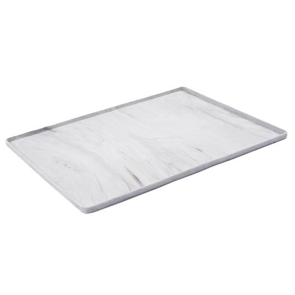 Messy Mutts Silicone Bowl Mat with Raised Edge for Pets, Marble Grey, 16-in x 12-in (Size: 16-in x 12-in)