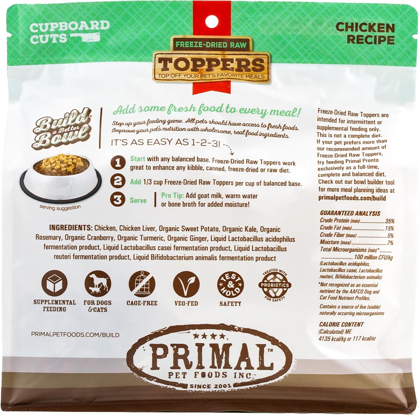 Primal Toppers Chicken Freeze-Dried Raw Dog & Cat Food Topper, 18-oz (Size: 18-oz)