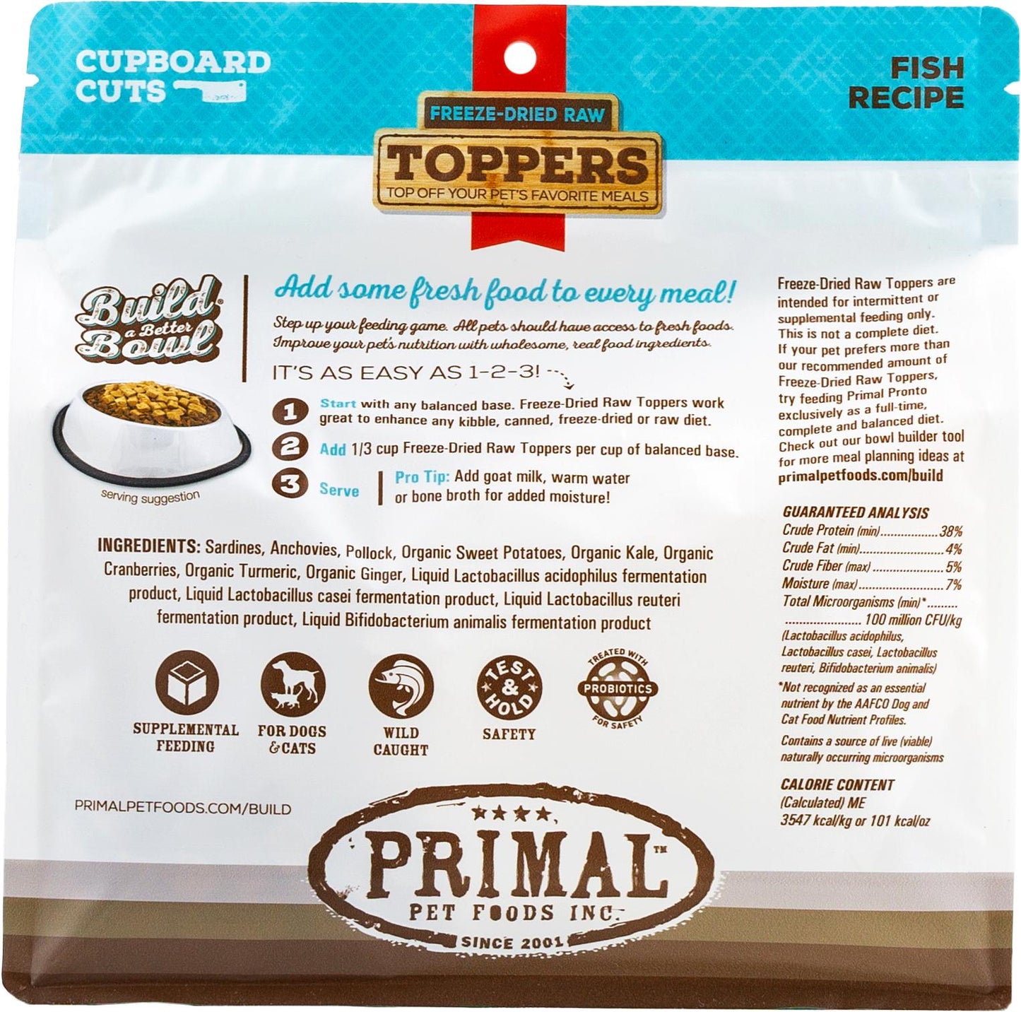 Primal Toppers Fish Freeze-Dried Raw Dog & Cat Food Topper, 3.5-oz (Size: 3.5-oz)