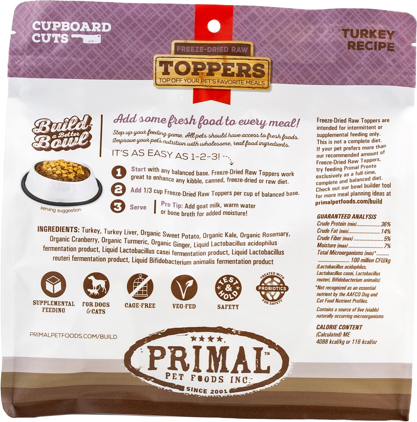 Primal Toppers Turkey Freeze-Dried Raw Dog & Cat Food Topper, 18-oz (Size: 18-oz)