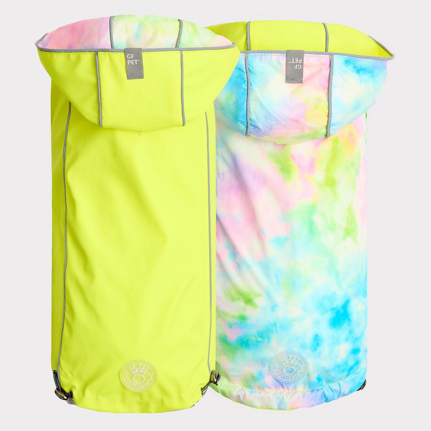 GF Pet Reversible Dog Raincoat, Neon Yellow/Tie-Dye, X-Large (Size: X-Large)