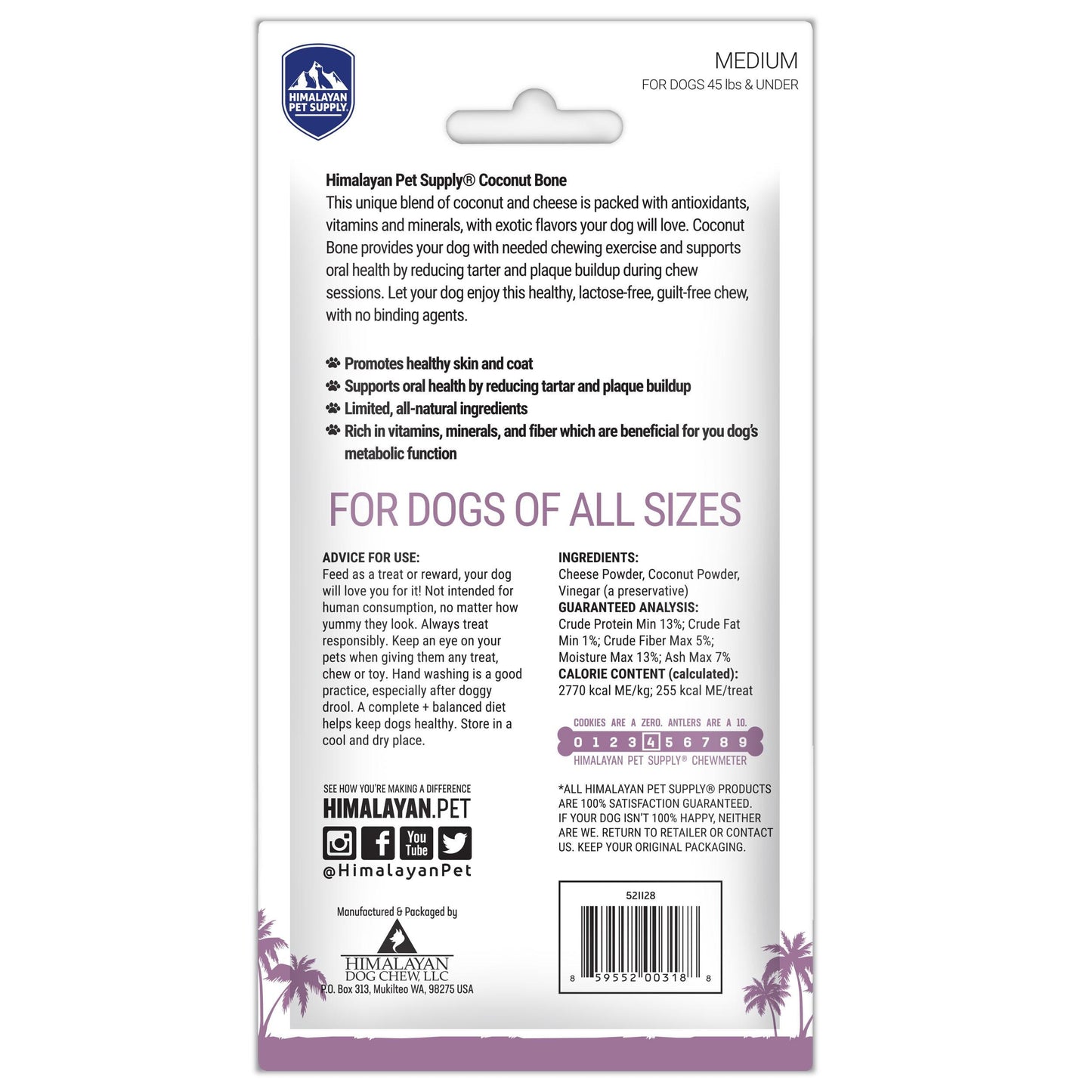 Himalayan Pet Supply Health & Wellness Coconut Bone Dog Treats, Medium, 3.25-oz (Size: 3.25-oz)
