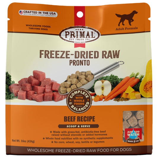 Primal Pronto Raw Freeze-Dried Beef Recipe Dog Food, 16-oz (Size: 16-oz)