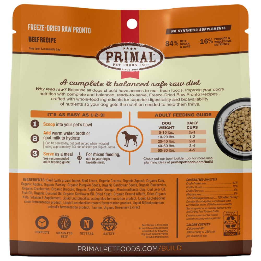 Primal Pronto Raw Freeze-Dried Beef Recipe Dog Food, 7-oz (Size: 7-oz)