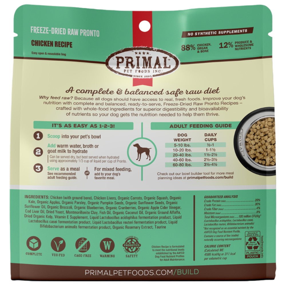 Primal Pronto Raw Freeze-Dried Chicken Recipe Dog Food, 16-oz (Size: 16-oz)