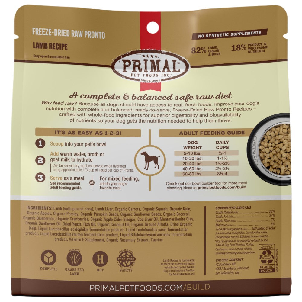 Primal Pronto Raw Freeze-Dried Lamb Recipe Dog Food, 16-oz (Size: 16-oz)