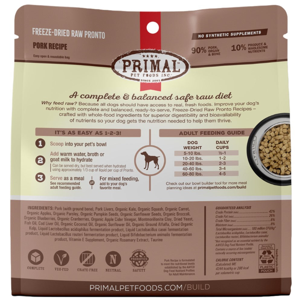 Primal Pronto Raw Freeze-Dried Pork Recipe Dog Food, 16-oz (Size: 16-oz)