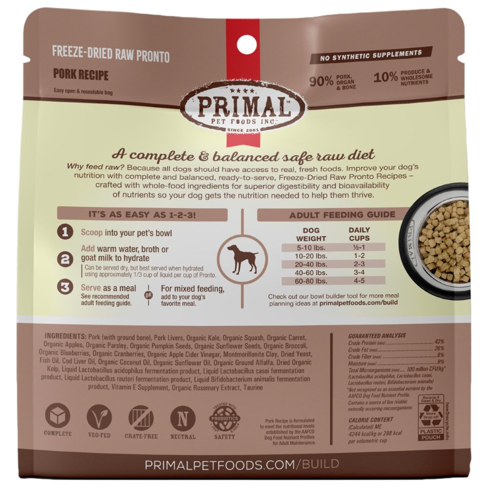 Primal Pronto Raw Freeze-Dried Pork Recipe Dog Food, 7-oz (Size: 7-oz)