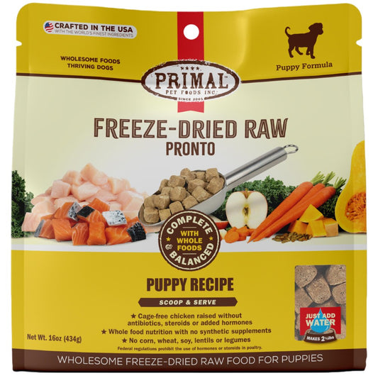 Primal Pronto Raw Freeze-Dried Puppy Chicken & Salmon Recipe Dog Food, 16-oz (Size: 16-oz)