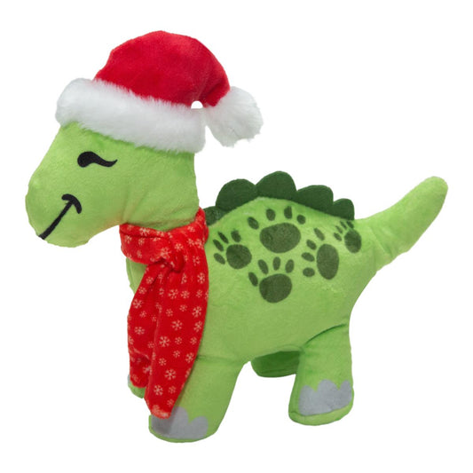 SnugArooz Brontosaurus with Santa Hat Dog Toy