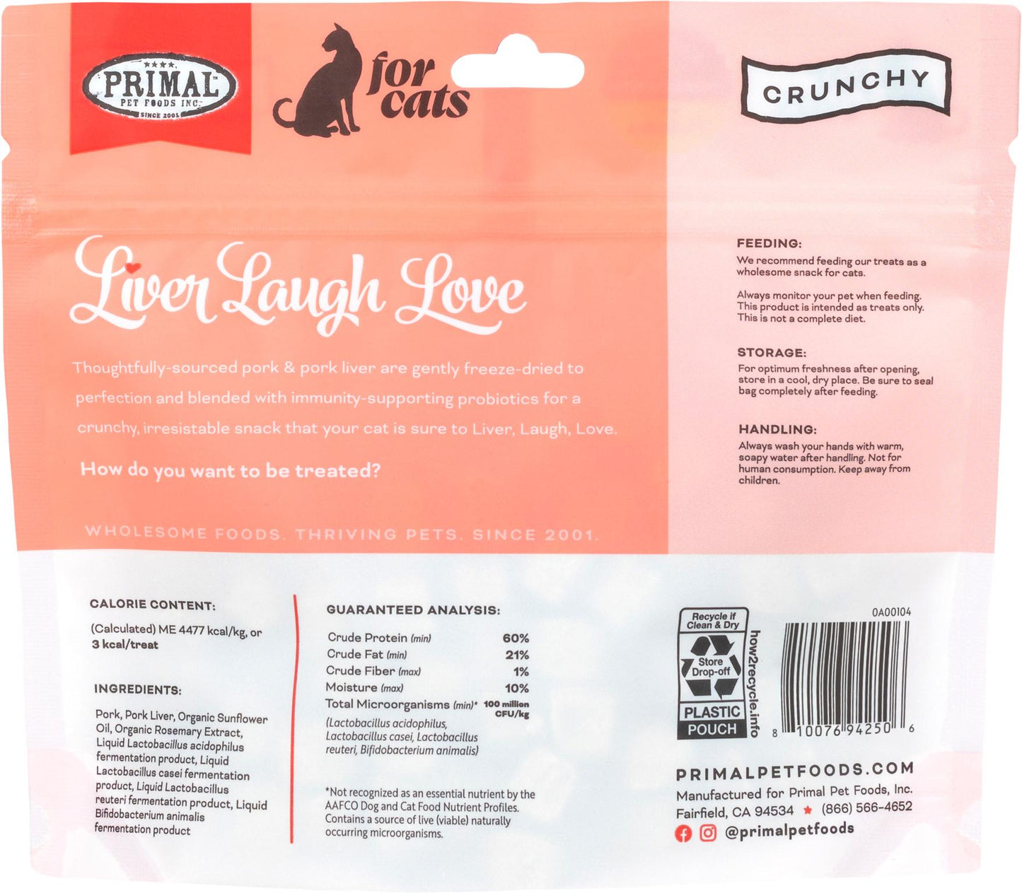 Primal Liver, Laugh, Love Simply Pork Freeze-Dried Cat Treats, 1.5-oz (Size: 1.5-oz)