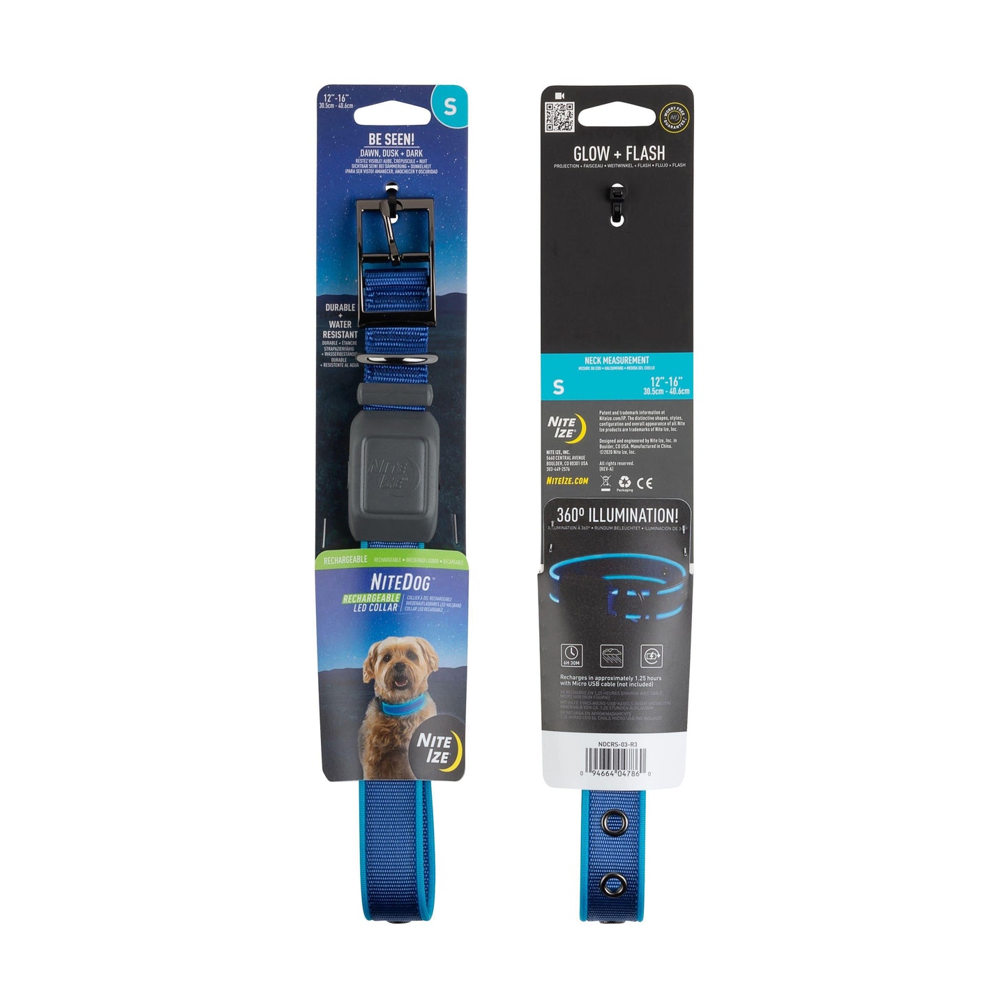 Nite Ize NiteDog Rechargeable LED Dog Collar, Blue/Blue, Large (Size: Large)