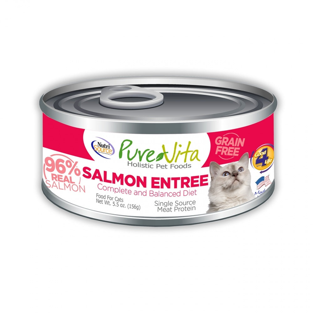 PureVita Grain Free 96% Real Salmon Entree Canned Cat Food, 5.5-oz (Size: 5.5-oz)