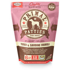 Primal Turkey & Sardine Formula Patties Raw Frozen Dog Food, 6-lb (Size: 6-lb)