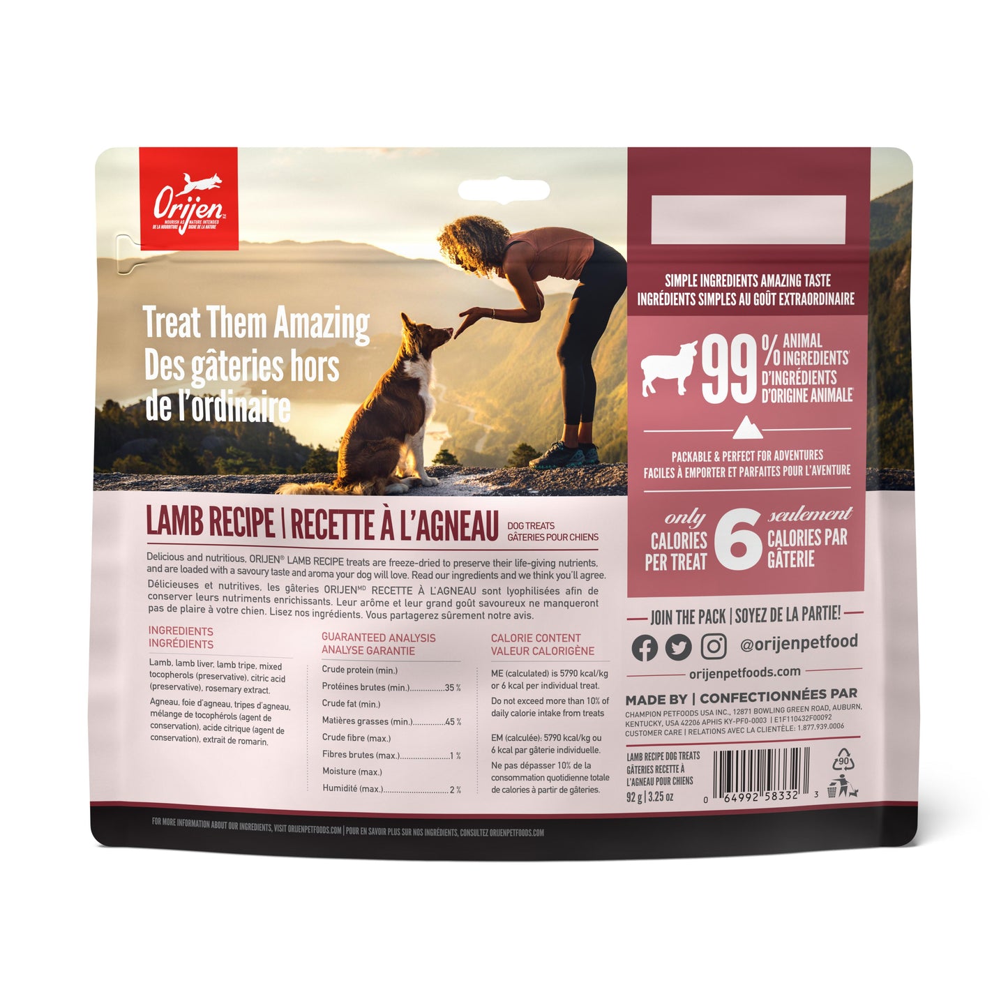 ORIJEN Grass-Fed Lamb Grain-Free Freeze-Dried Dog Treats, 3.25-oz (Size: 3.25-oz)