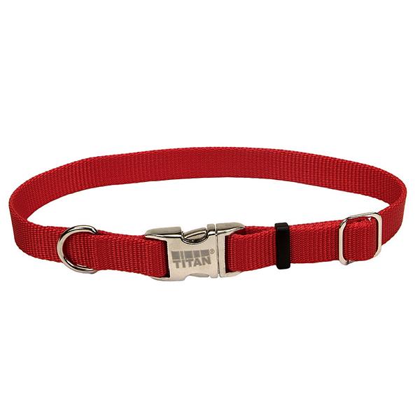 Coastal Adjustable Nylon Collar with Titan Metal Buckle for Dogs, Red, 5/8-in Nylon x 10-in-14-in Neck Girth (Size: 5/8-in Nylon x 10-in-14-in Neck Girth)