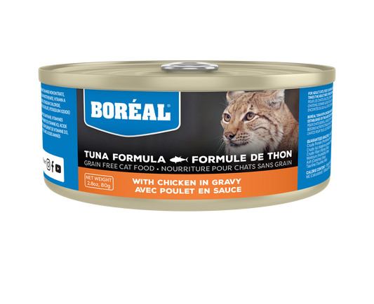 Boreal Red Tuna With Chicken in Gravy Grain-Free Canned Cat Food, 156-gram (Size: 156-gram)