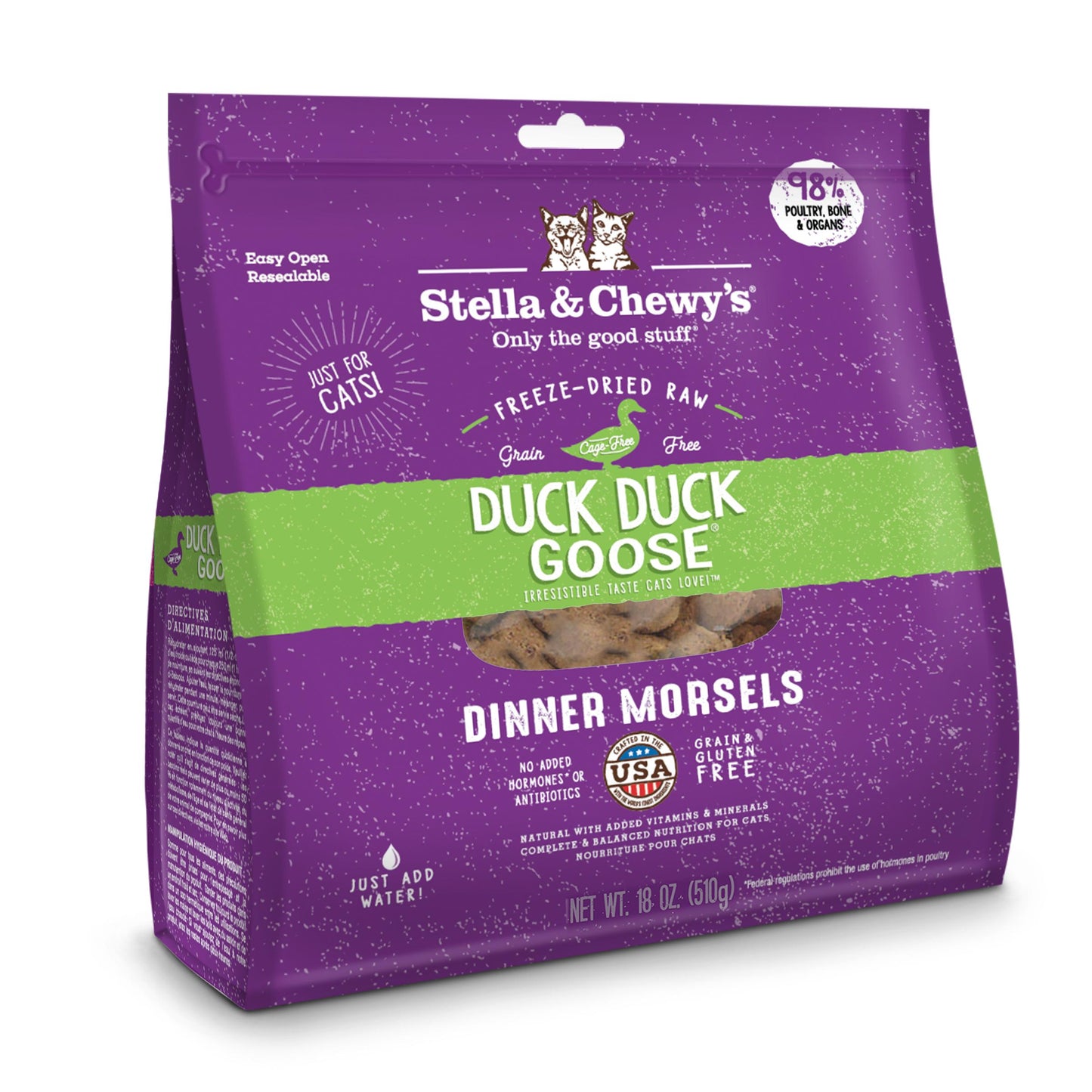 Stella & Chewy's Duck Duck Goose Dinner Morsels Grain-Free Freeze-Dried Cat Food, 18-oz (Size: 18-oz)