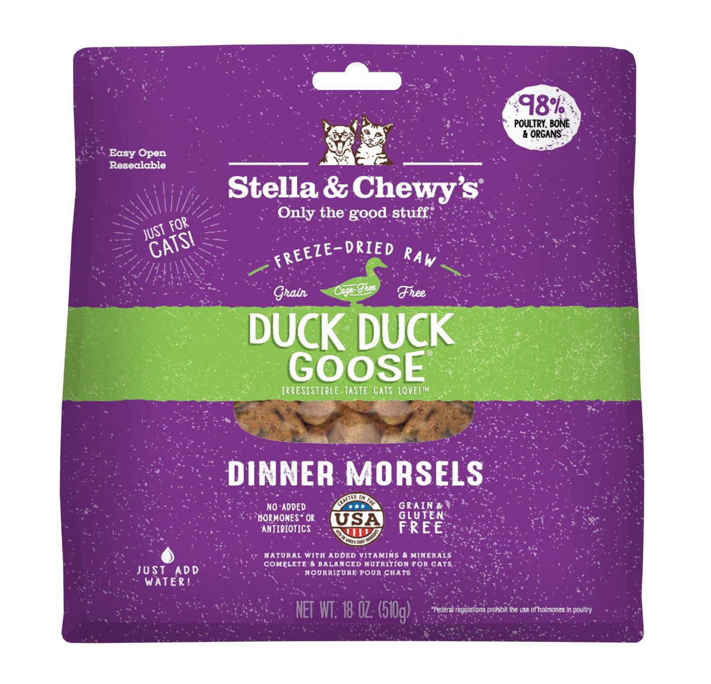 Stella & Chewy's Duck Duck Goose Dinner Morsels Grain-Free Freeze-Dried Cat Food, 18-oz (Size: 18-oz)