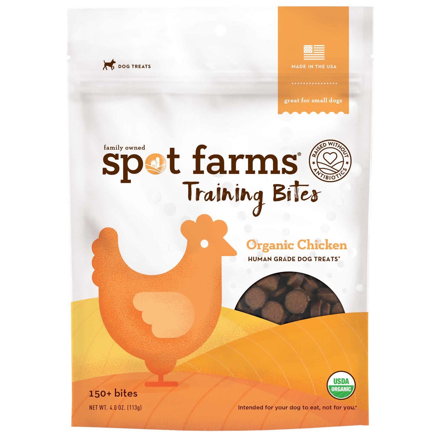 Spot Farms Organic Chicken Training Bites Human Grade Dog Treats, 4-oz (Size: 4-oz)