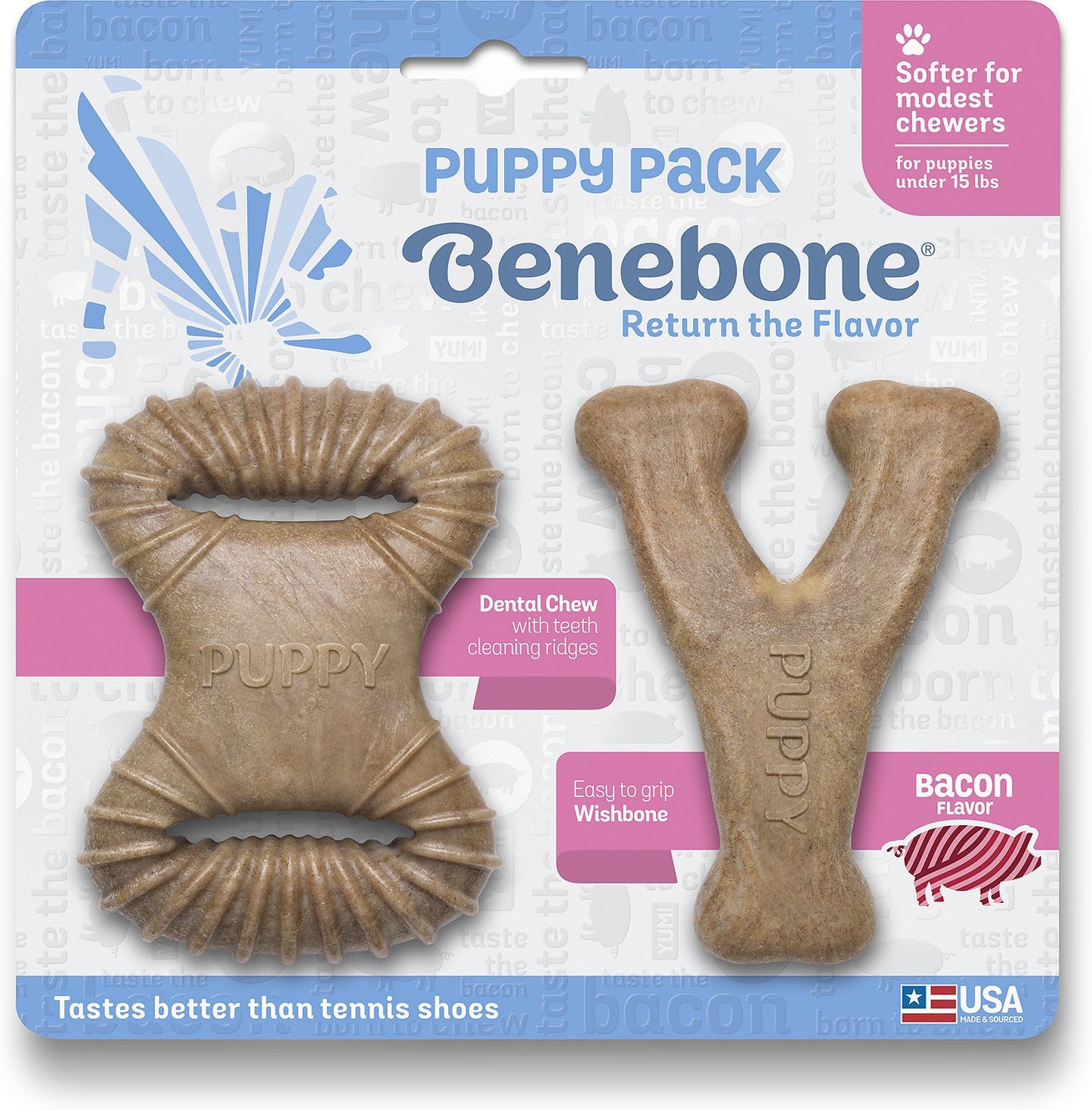 Benebone Puppy Pack Bacon Flavor Puppy Chew Toy, 2-count (Size: 2-count)